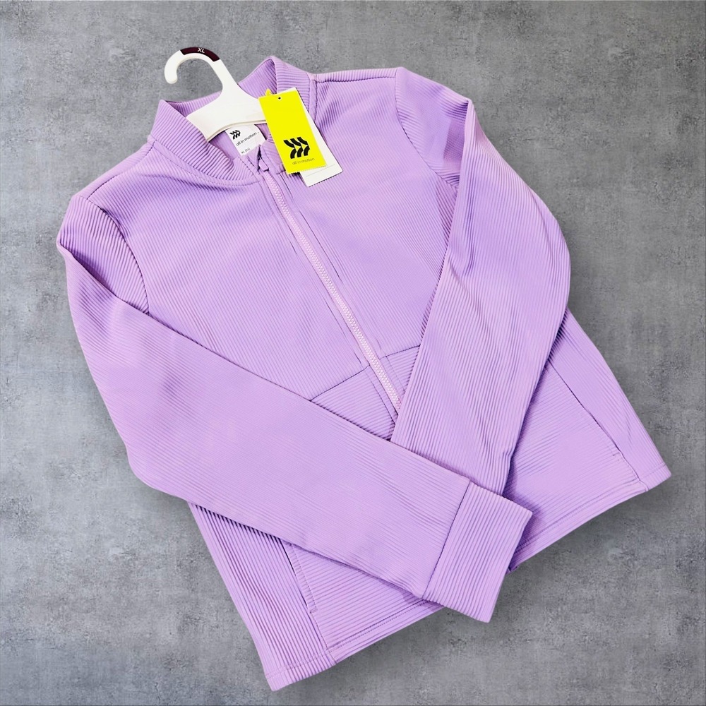 NEW All in Motion Jacket Girls XL 14 Light Purple Full‎ Zip Ribbed Slim Fit Crop